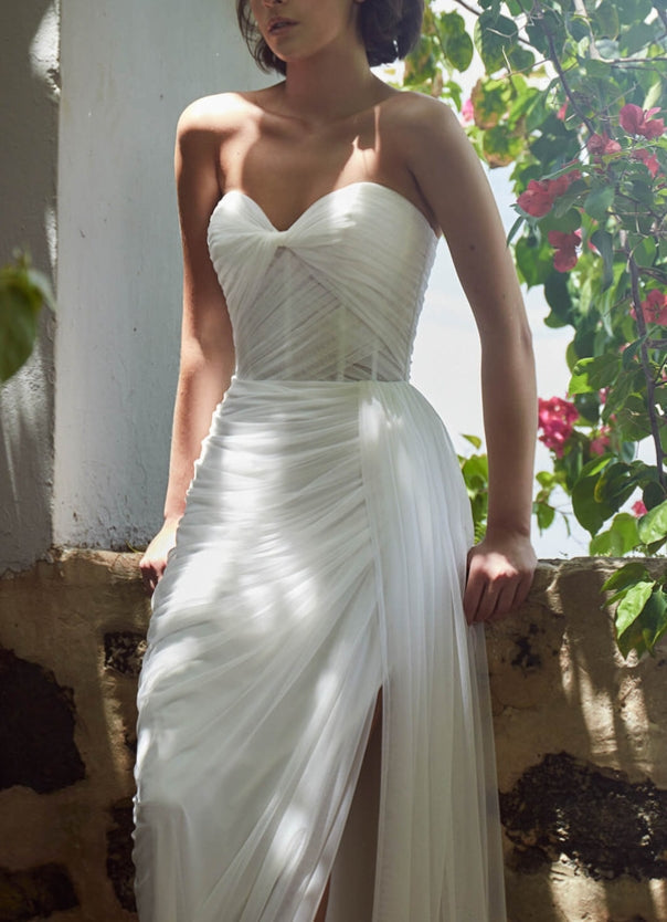 Elegant Sweetheart Tulle Wedding Dresses Split Front