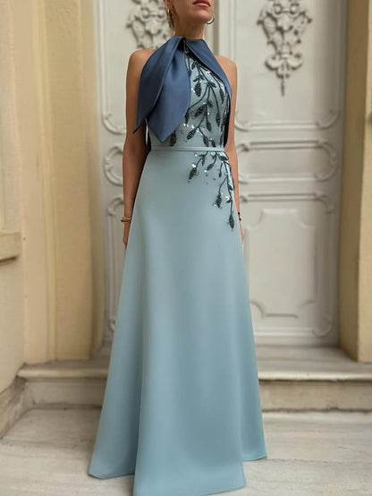Flowers Sleeveless Sequins Applique A-Line Floor-Length Evening Dress