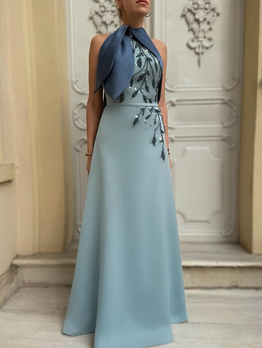 Flowers Sleeveless Sequins Applique A-Line Floor-Length Evening Dress