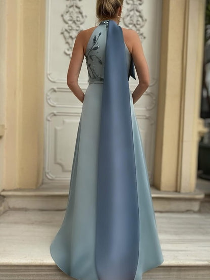 Flowers Sleeveless Sequins Applique A-Line Floor-Length Evening Dress
