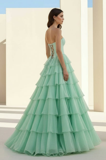 Pink - Sweetheart A Line Chiffon Ruffled Long Formal Prom Dresses With Beading