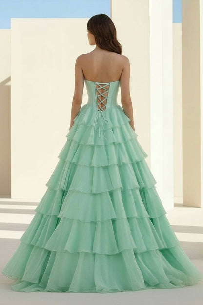 Pink - Sweetheart A Line Chiffon Ruffled Long Formal Prom Dresses With Beading