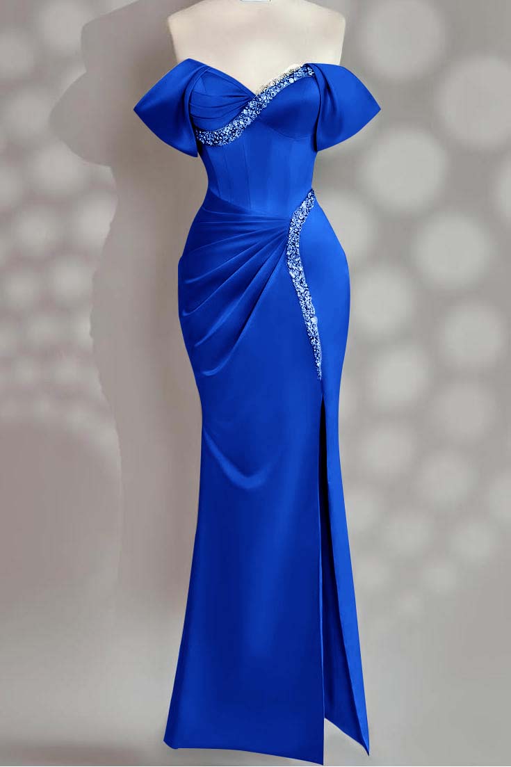 Sleeveless Off the Shoulder Long Mermaid Prom Dress With Beading