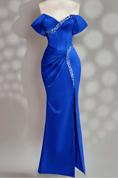 Sleeveless Off the Shoulder Long Mermaid Prom Dress With Beading
