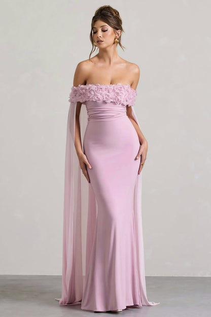 Miabel Off-The-Shoulder Sleeveless Strapless Square Mermaid Prom Dress With Handmade Flower