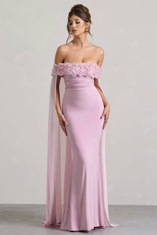 Miabel Off-The-Shoulder Sleeveless Strapless Square Mermaid Prom Dress With Handmade Flower