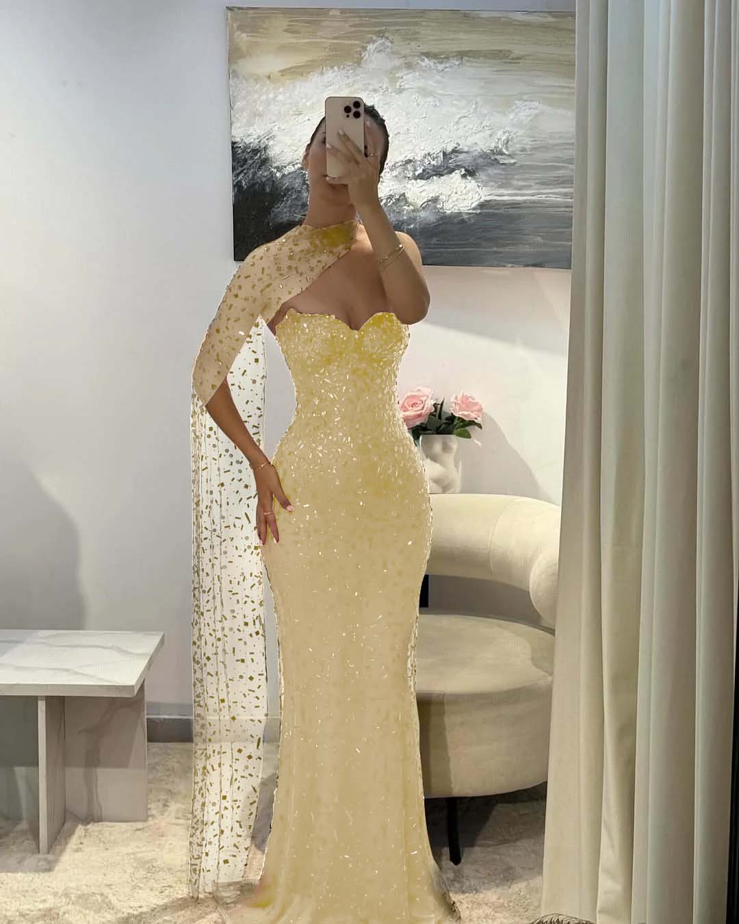 Tulle V-Neck Strapless Sleeveless Long Mermaid Prom Dress With Sequins And Ruffles
