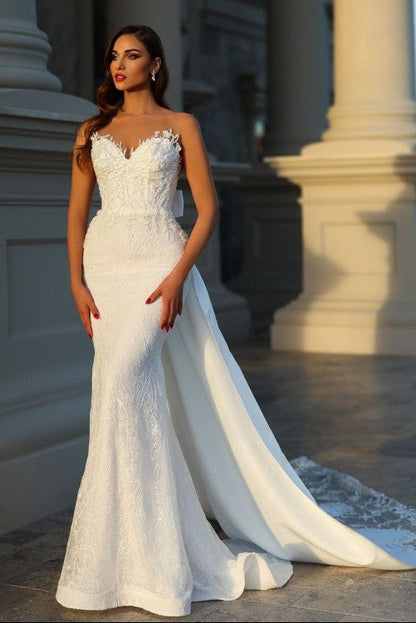 Fabulous Long Mermaid Sleeveless Wedding Dresses Online With Lace
