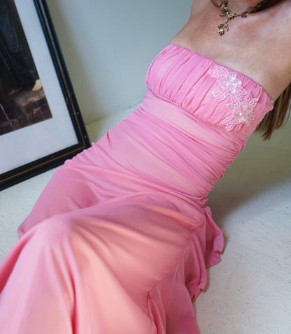 Strapless Sequins Applique Mermaid Sleeveless Prom Dress