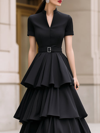 Belted Tiered Ruffle A-Line Maxi Dress