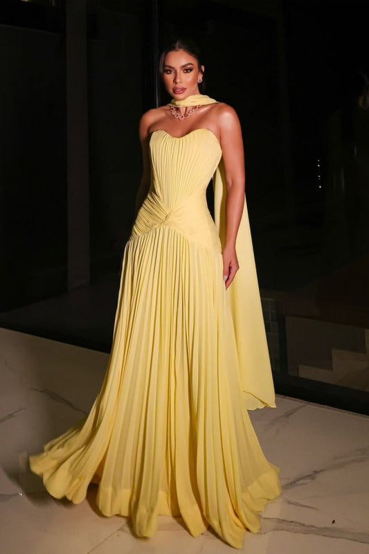 Chiffon Sweetheart Strapless Sleeveless Long Mermaid Prom Dress With Pleated And Ruffles