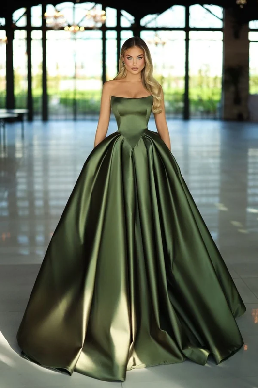 Strapless Sleeveless Long A Line Prom Dress With Pockets Pleated