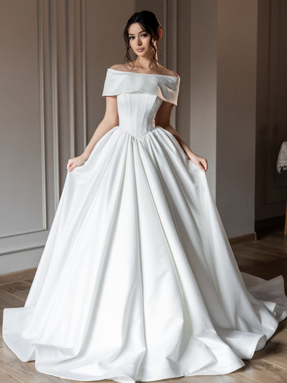 Off the Shoulder Sleeveless A-Line Floor-Length Wedding Dress