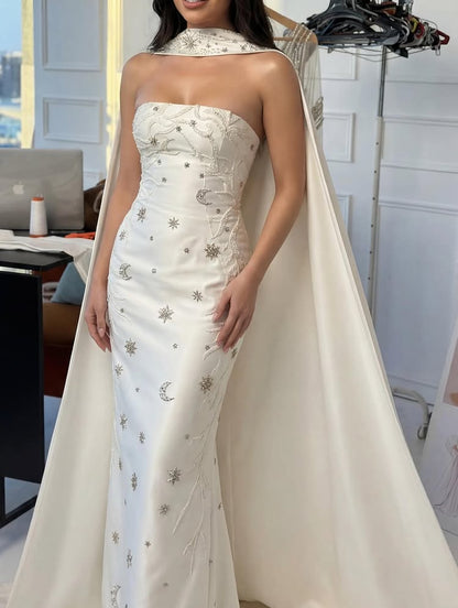 Luxury Shawl Beaded Sleeveless Mermaid Floor-Length Evening Dress