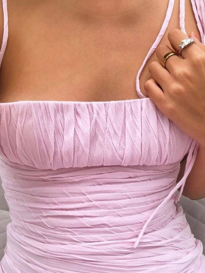Mermaid Spaghetti Straps Floor Length Sleeveless Pink Prom Dress