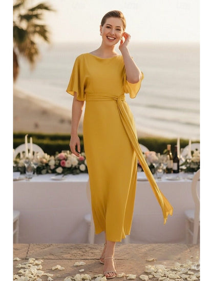 Half Sleeve O-Neck Mermaid Ankle-Length Mother of the Bride Dresses