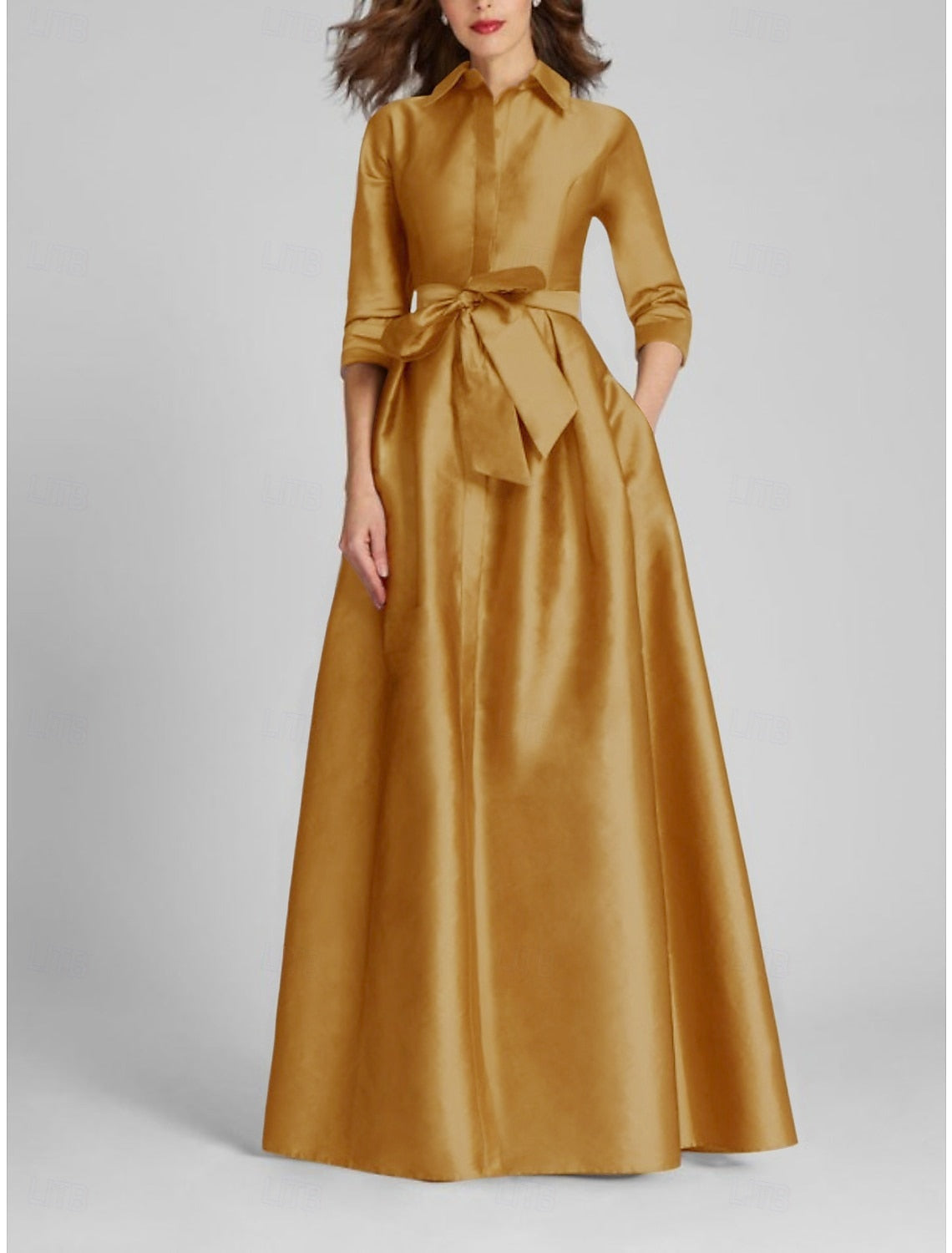 3/4 Sleeve Bow A-Line Evening Dress Mother of the Bride Dresses