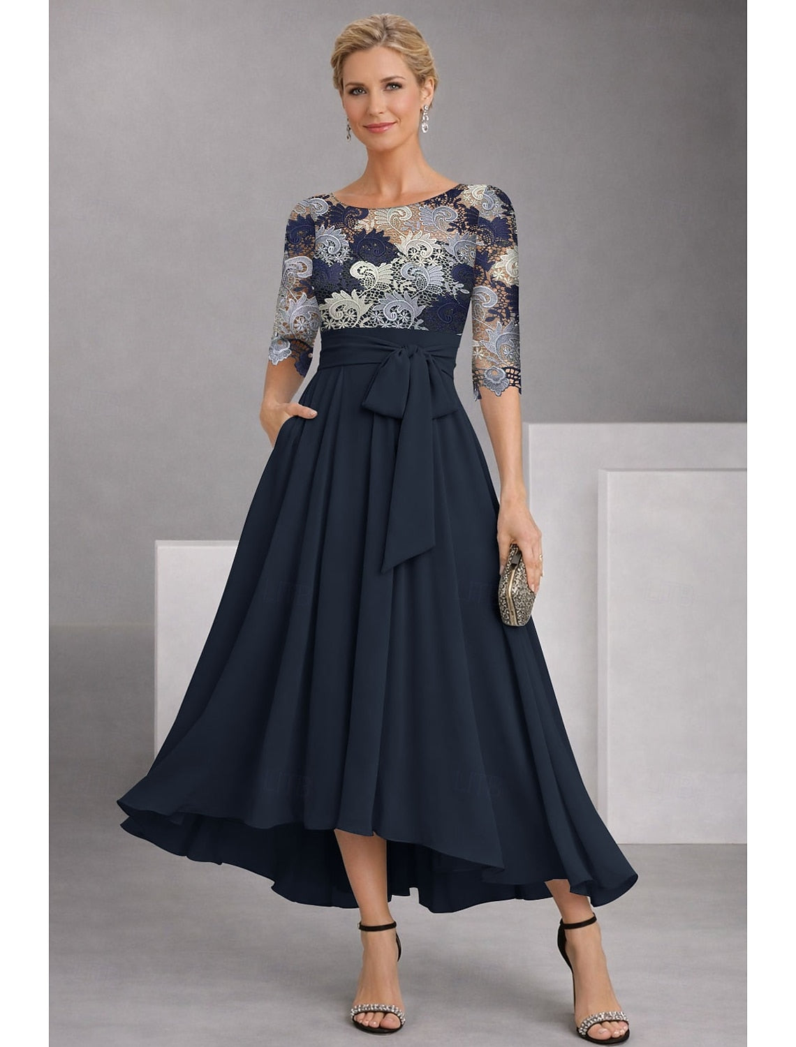 Flowers Floral Print 3/4 Sleeve A-Line Ankle-Length Mother of the Bride Dresses