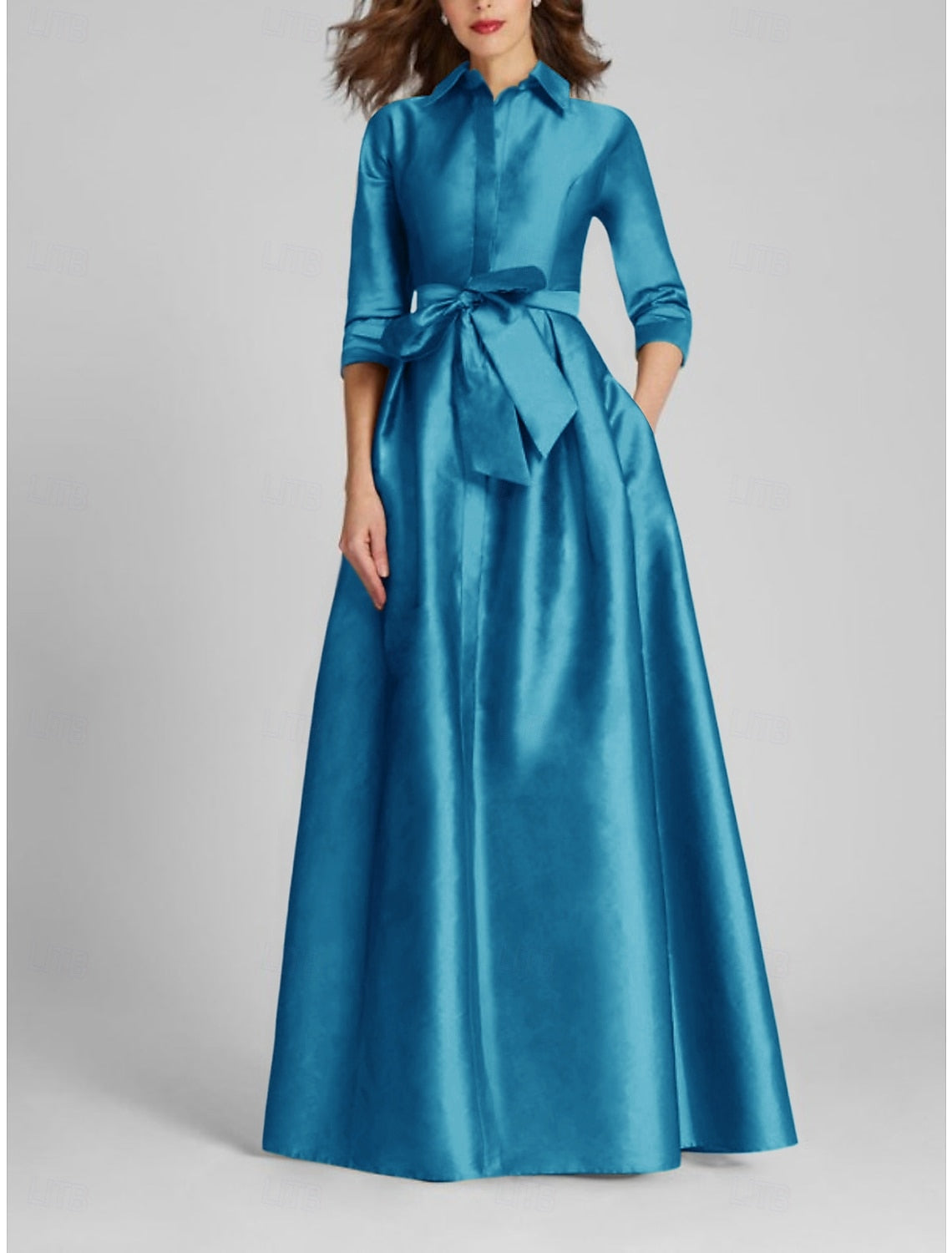 3/4 Sleeve Bow A-Line Evening Dress Mother of the Bride Dresses