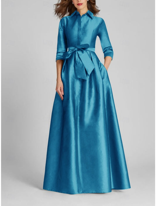 3/4 Sleeve Bow A-Line Evening Dress Mother of the Bride Dresses