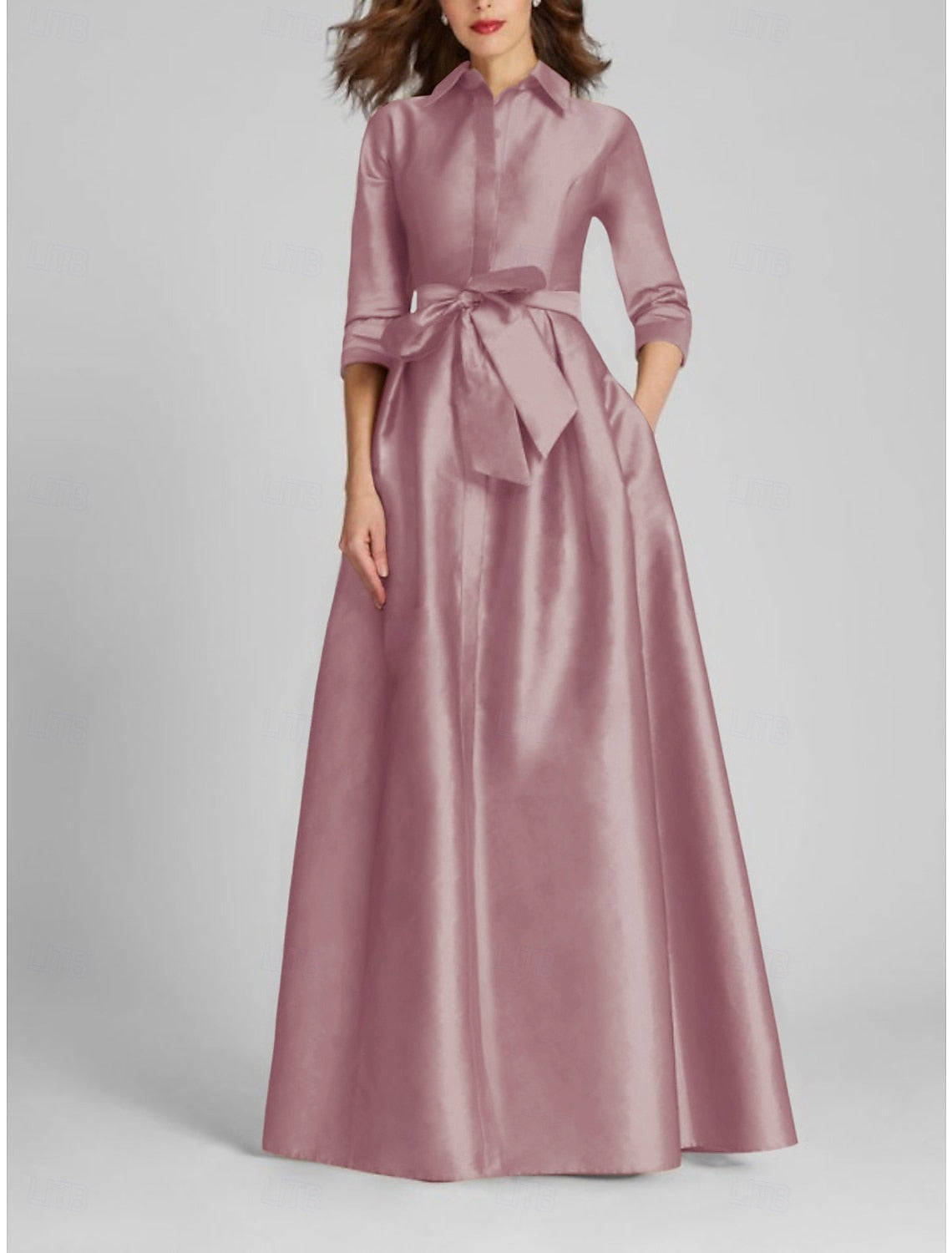 3/4 Sleeve Bow A-Line Evening Dress Mother of the Bride Dresses