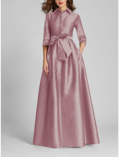 3/4 Sleeve Bow A-Line Evening Dress Mother of the Bride Dresses