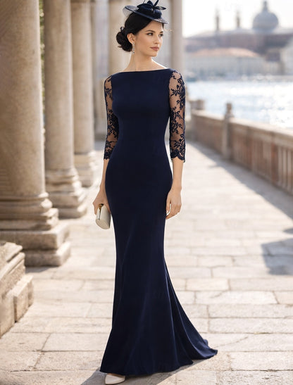 Lace 3/4 Sleeve Backless Mermaid Evening Dress Mother of the Bride Dresses