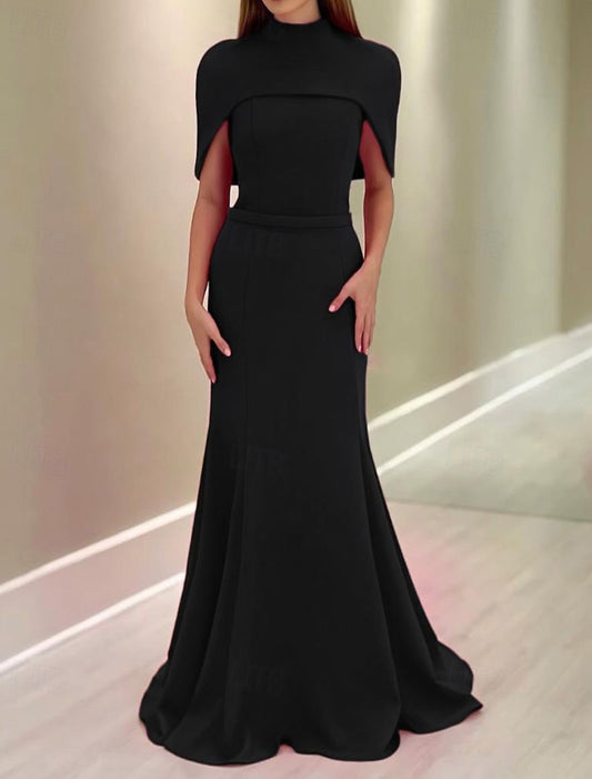 High Neck Cape Sleeve Mermaid Floor-Length Formal Evening Dress