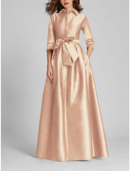 3/4 Sleeve Bow A-Line Evening Dress Mother of the Bride Dresses