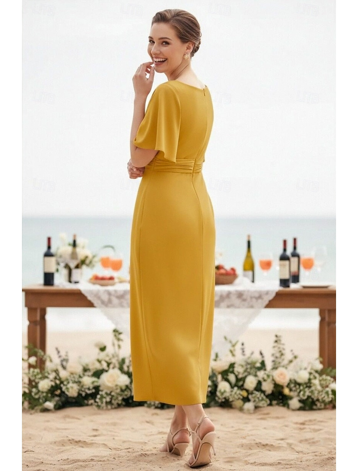 Half Sleeve O-Neck Mermaid Ankle-Length Mother of the Bride Dresses