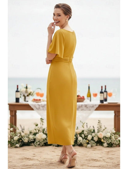 Half Sleeve O-Neck Mermaid Ankle-Length Mother of the Bride Dresses