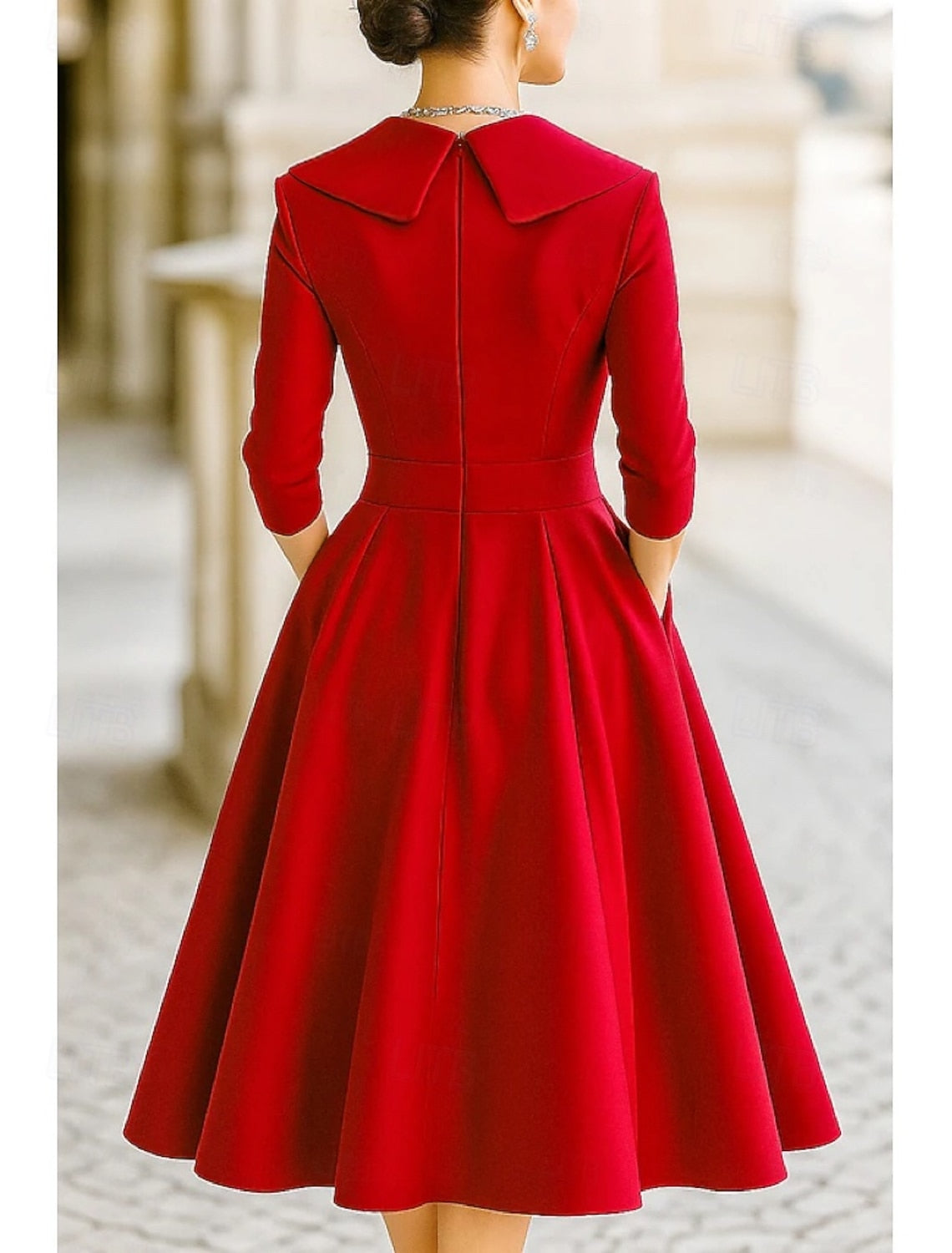 V-Neck 3/4 Sleeve A-Line Knee-Length Formal Evening Dress