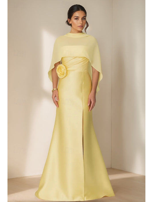 Shawl Flower Mermaid Side Slit Formal Women Evening Dress