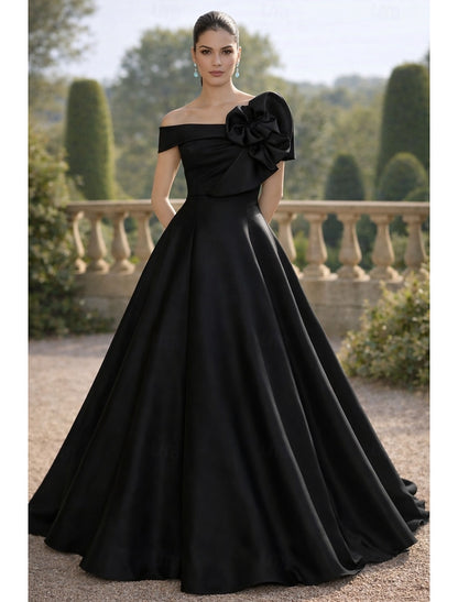 Off the Shoulder Sleeveless Flowers A-Line Evening Dress