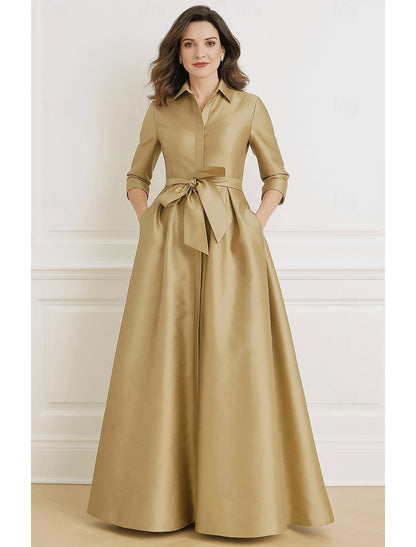 3/4 Sleeve Bow A-Line Evening Dress Mother of the Bride Dresses