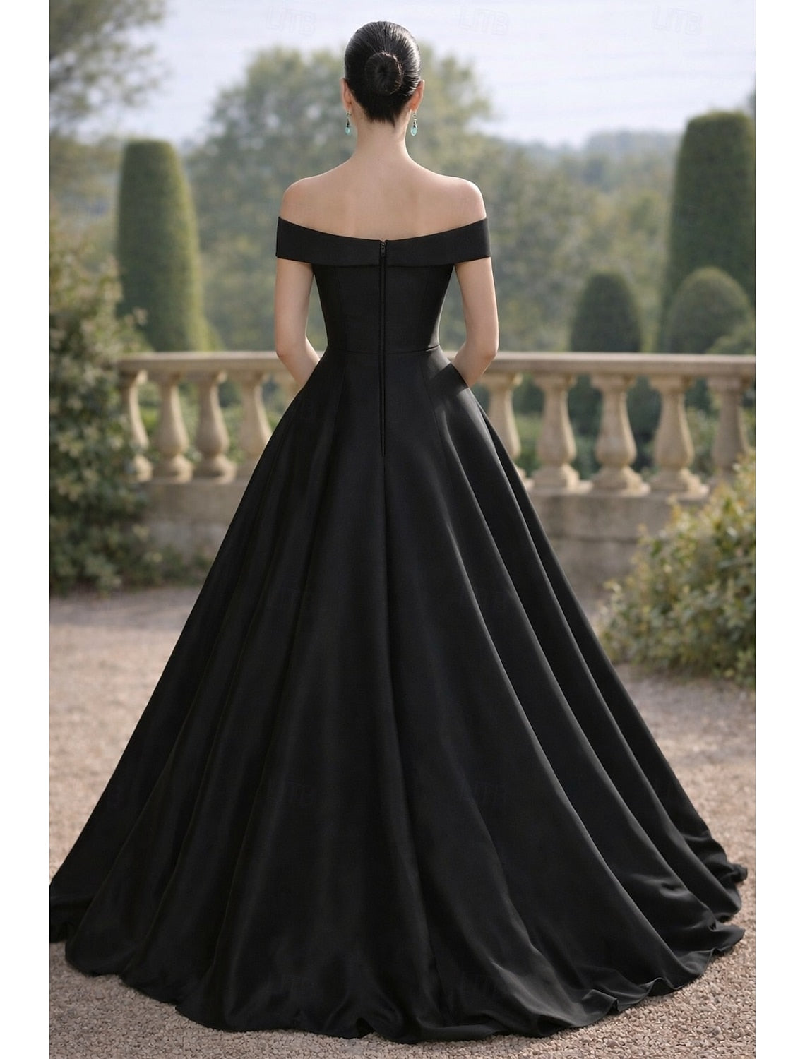 Off the Shoulder Sleeveless Flowers A-Line Evening Dress