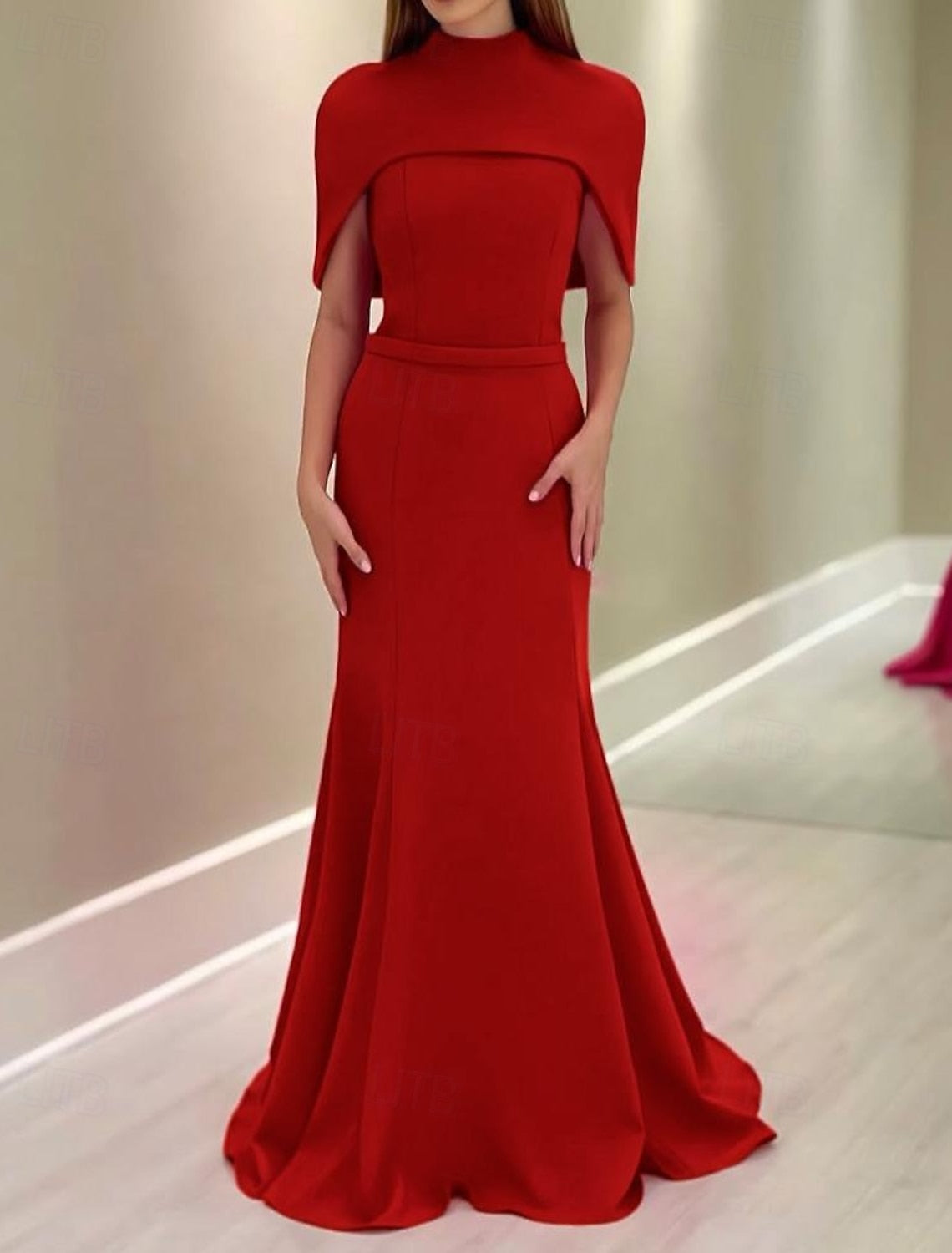 High Neck Cape Sleeve Mermaid Floor-Length Formal Evening Dress