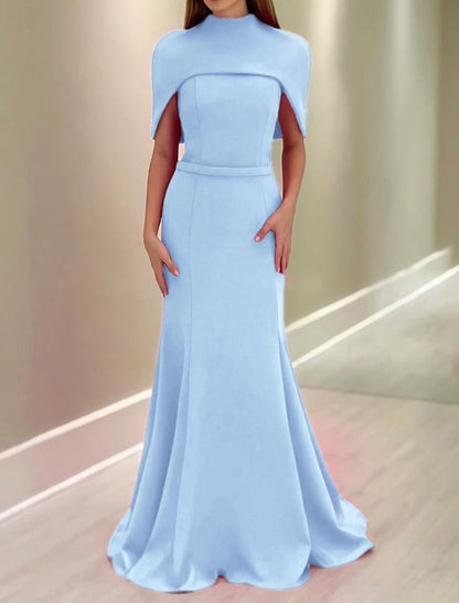 High Neck Cape Sleeve Mermaid Floor-Length Formal Evening Dress