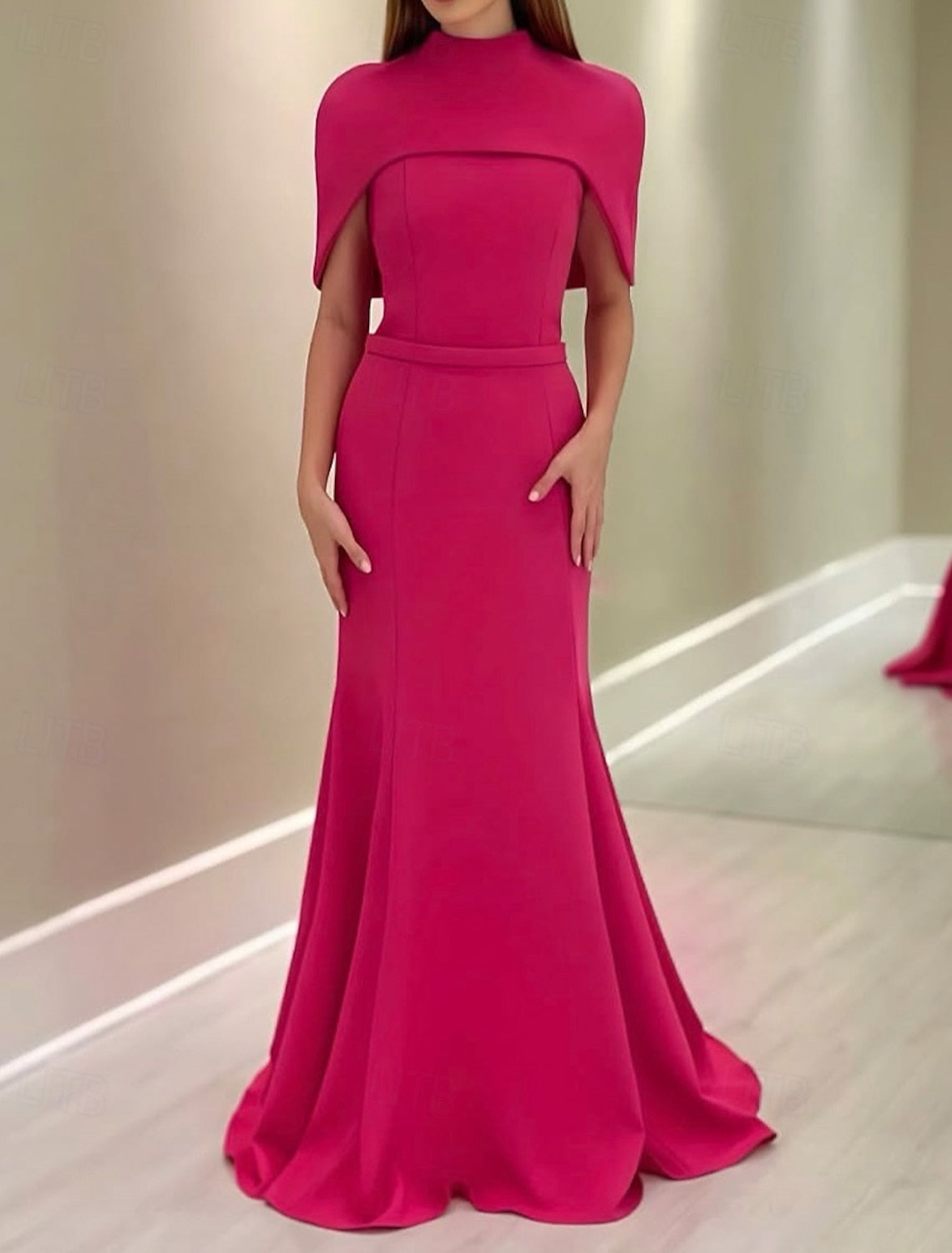 High Neck Cape Sleeve Mermaid Floor-Length Formal Evening Dress