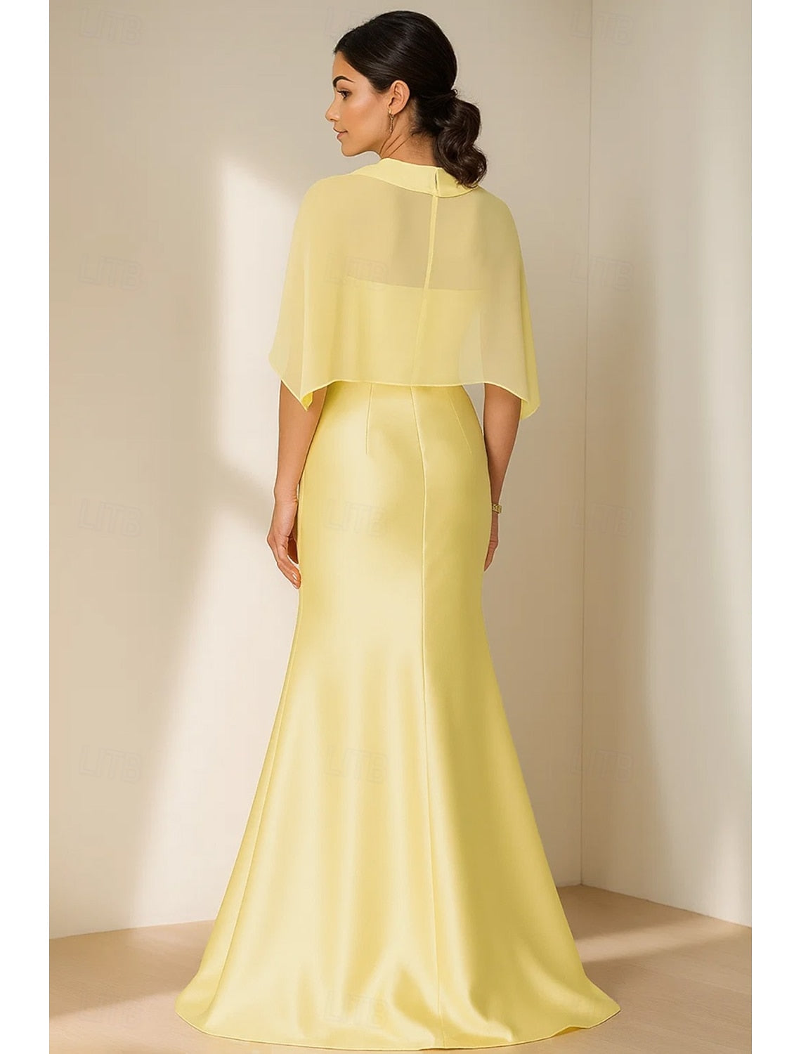 Shawl Flower Mermaid Side Slit Formal Women Evening Dress