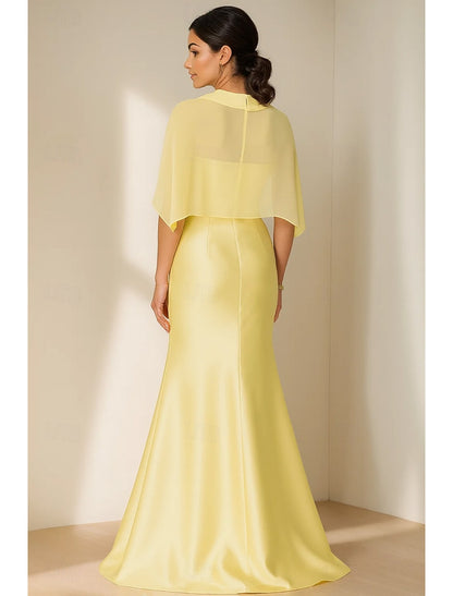 Shawl Flower Mermaid Side Slit Formal Women Evening Dress