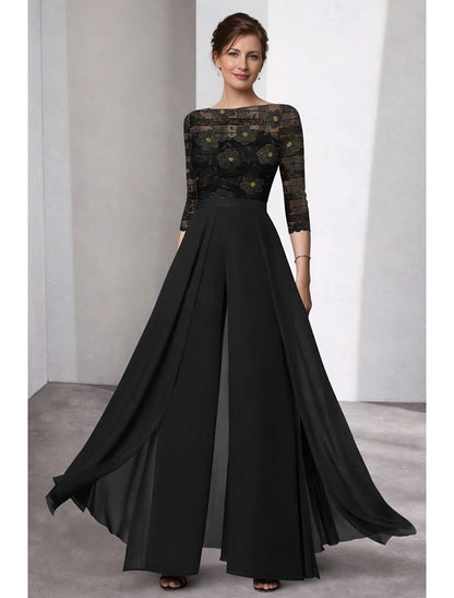 Floral Print Flowers 3/4 Sleeve Court Train Evening Dress