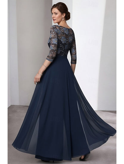 Floral Print Flowers 3/4 Sleeve Court Train Evening Dress