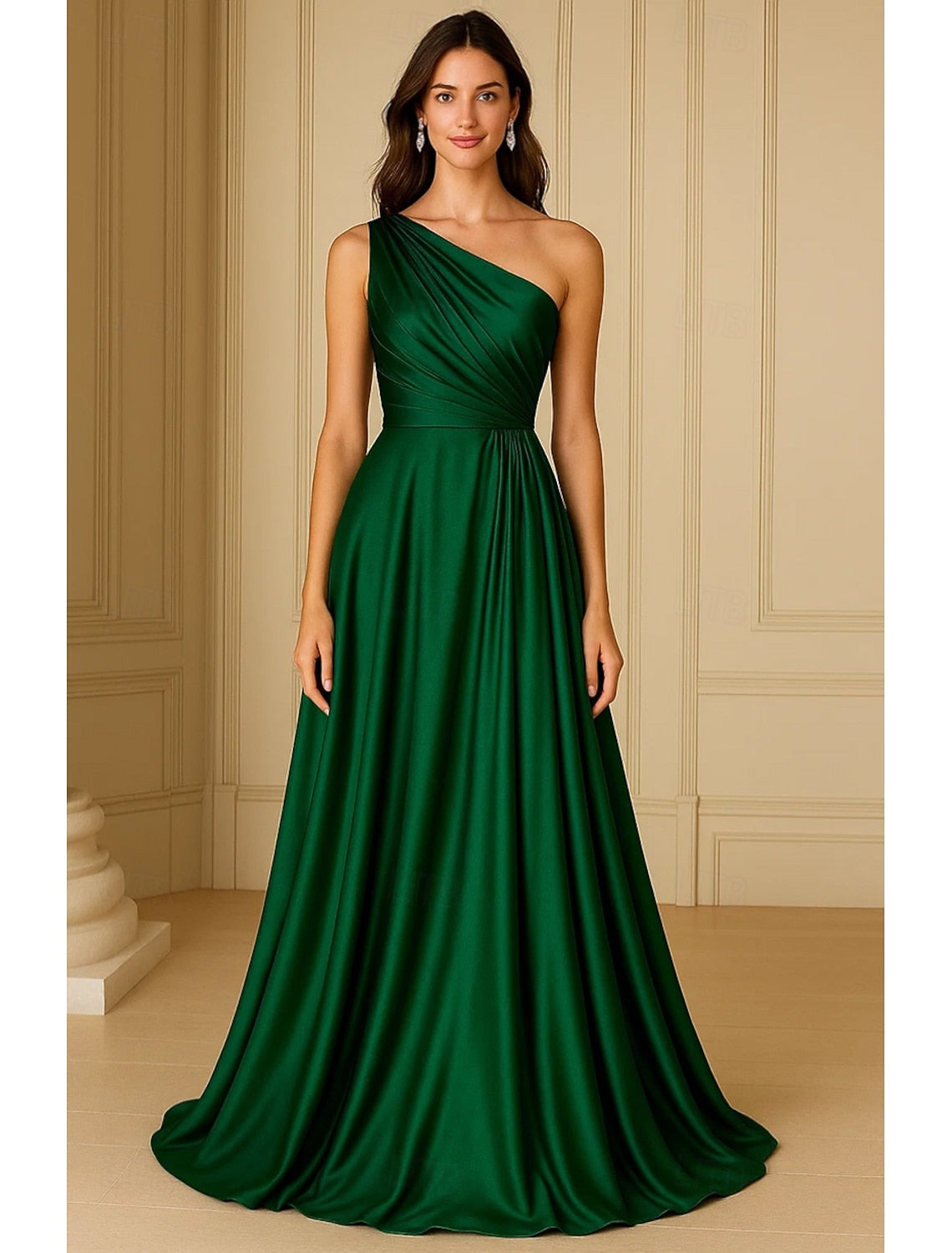 One Shoulder Sleeveless A-Line Floor-Length Formal Evening Dress