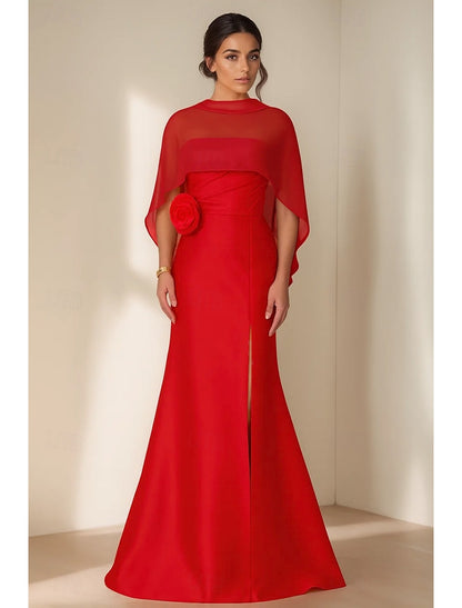 Shawl Flower Mermaid Side Slit Formal Women Evening Dress