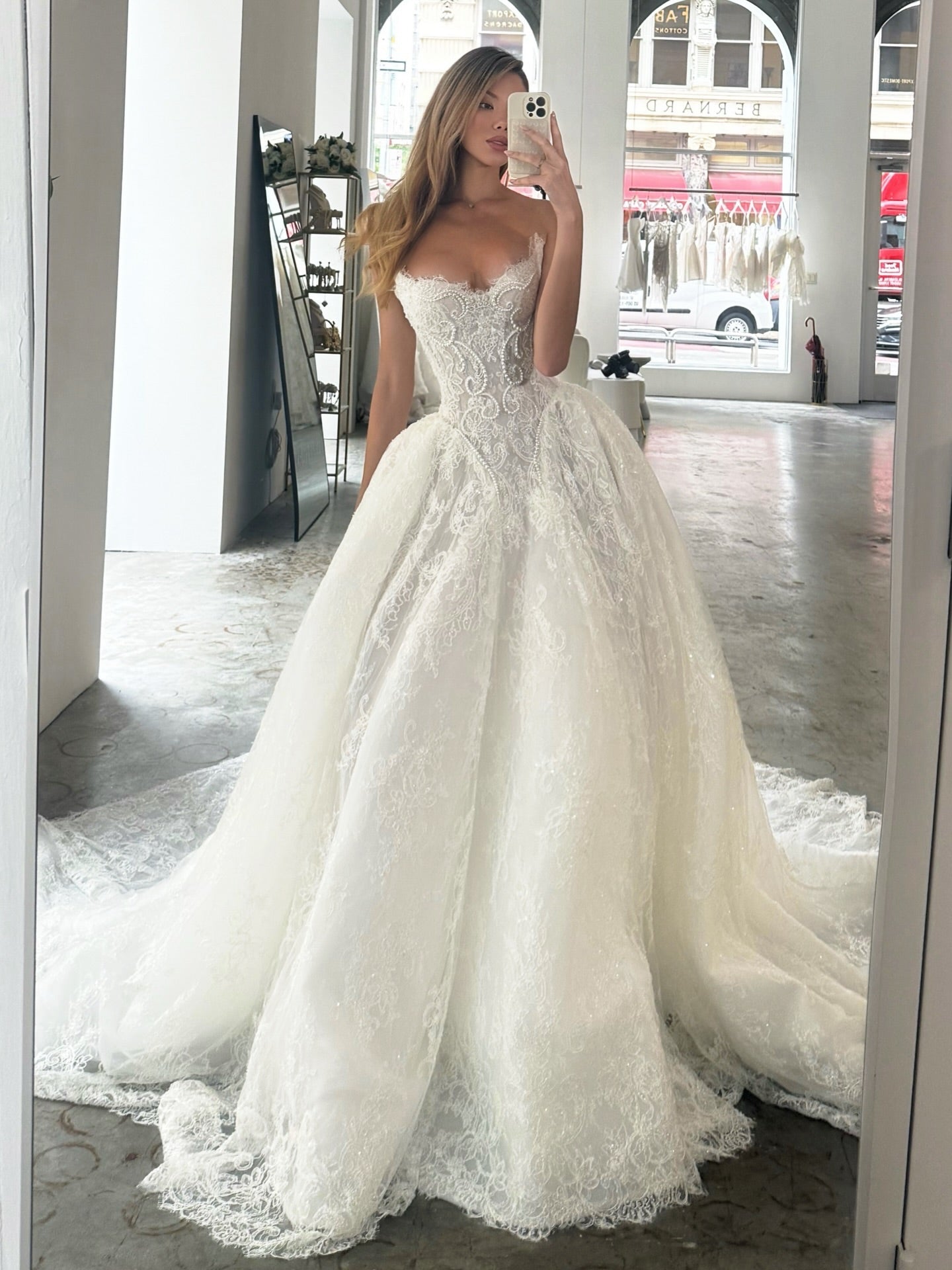 Detachable Lace Long Sleeve A-Line Floor-Length Wedding Dress