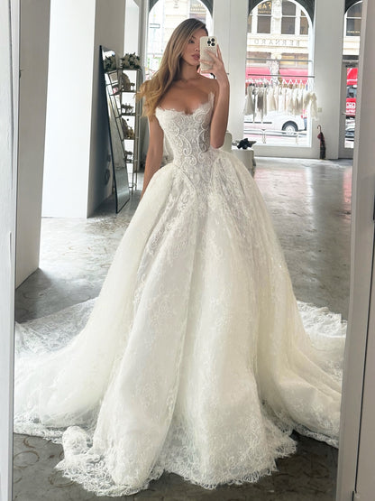 Detachable Lace Long Sleeve A-Line Floor-Length Wedding Dress