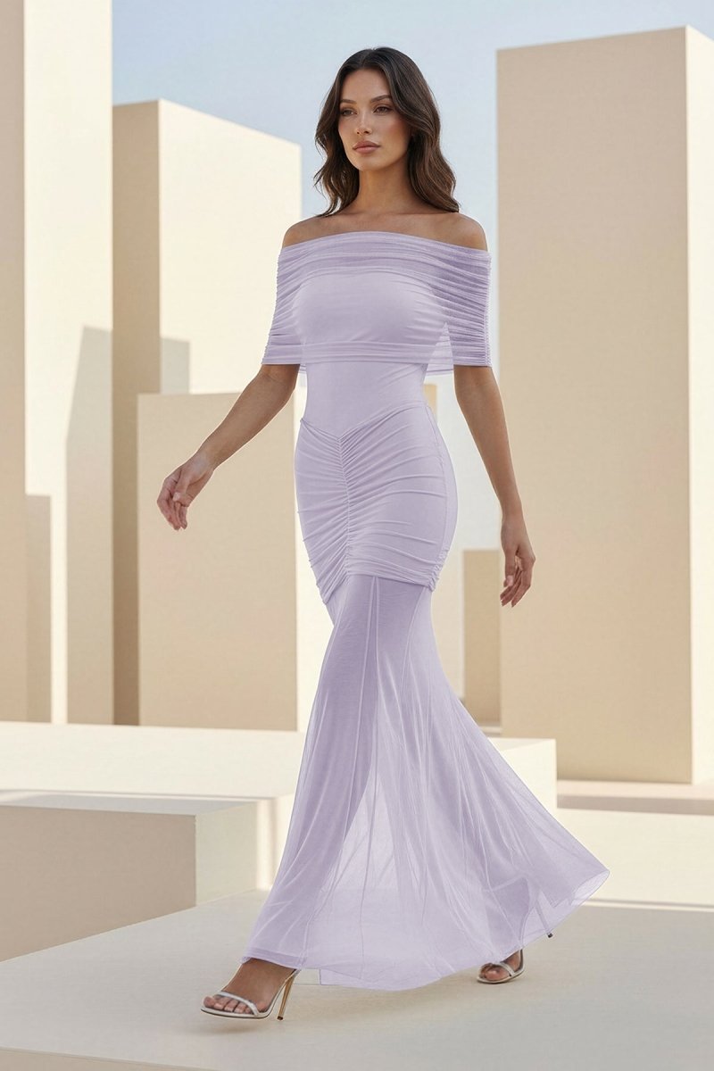 Red - Mermaid Off The Shoulder Ruched Tulle Long Prom Dresses