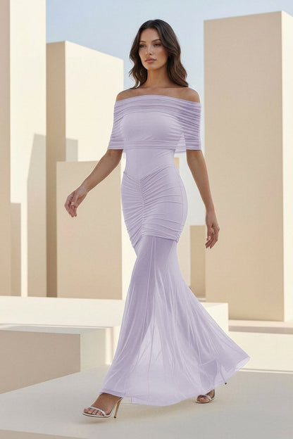 Red - Mermaid Off The Shoulder Ruched Tulle Long Prom Dresses