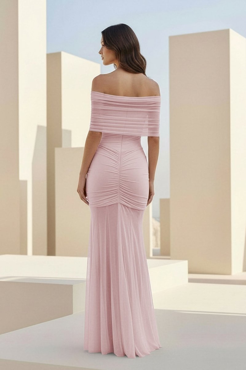 Red - Mermaid Off The Shoulder Ruched Tulle Long Prom Dresses